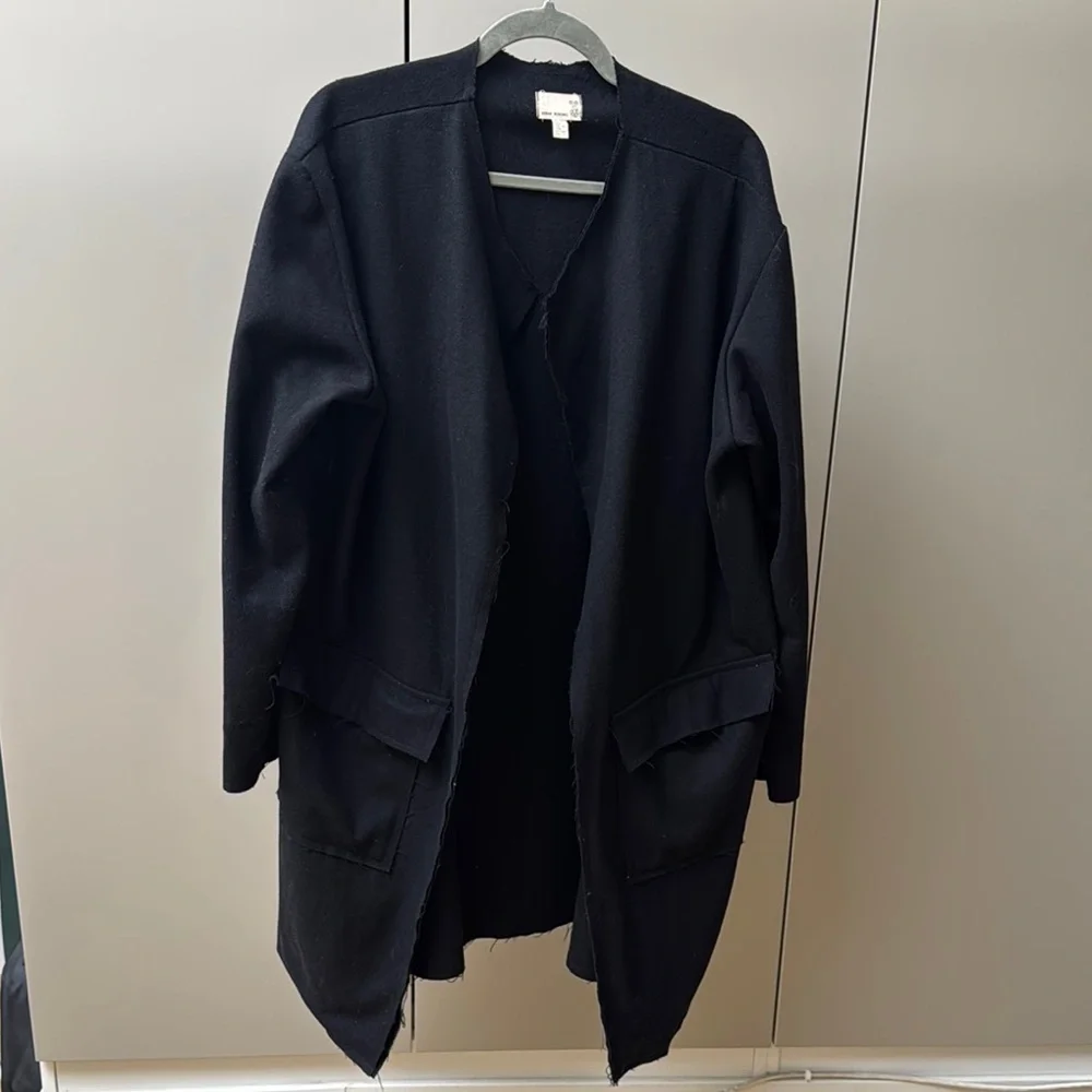 Urban Renewal Vintage Fabric Black Trench Coat Longline Style - Picture 1 of 14
